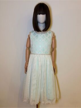 American Princess Girls Mint Green Lace Tulle Dress Sz 10
